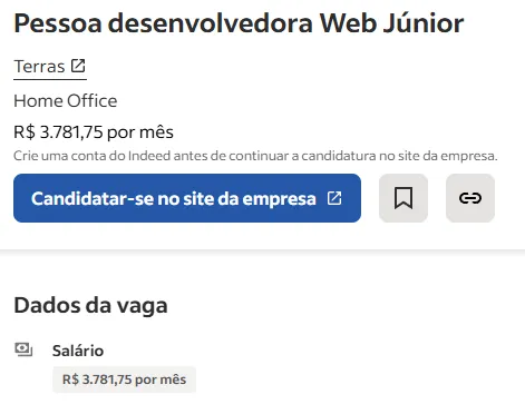 Captura de tela de vaga real para desenvolvedor anunciada no LinkedIn