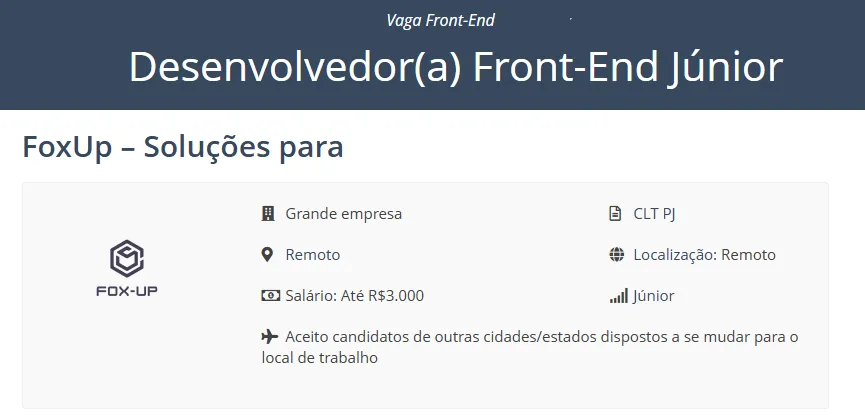 Captura de tela de vaga real para desenvolvedor anunciada no LinkedIn