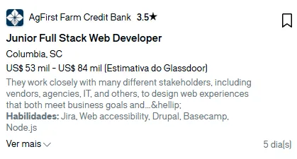 Captura de tela de vaga real para desenvolvedor anunciada no LinkedIn